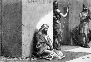 Mordecai sitting at the King's Gate-all eyes and ears