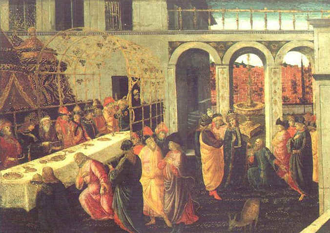 The Banquet of Ahasuerus' by  Jacopo del Sellaio (1442-1493) 