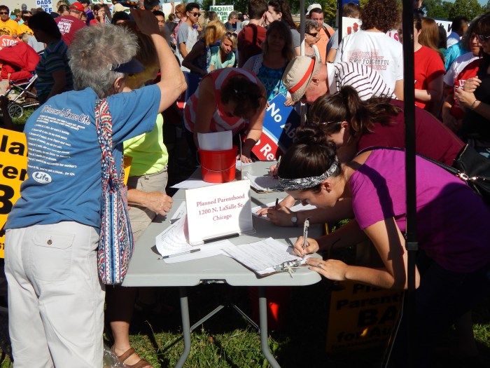 People signing up for the Pro-Life Action League